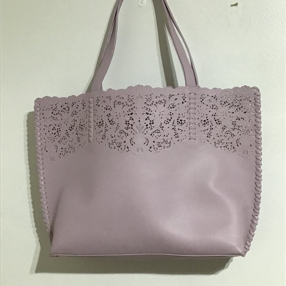 Vegan Leather Tote Urban Expressions Large Purple Light Moms Day Perforated - Picture 3 of 9